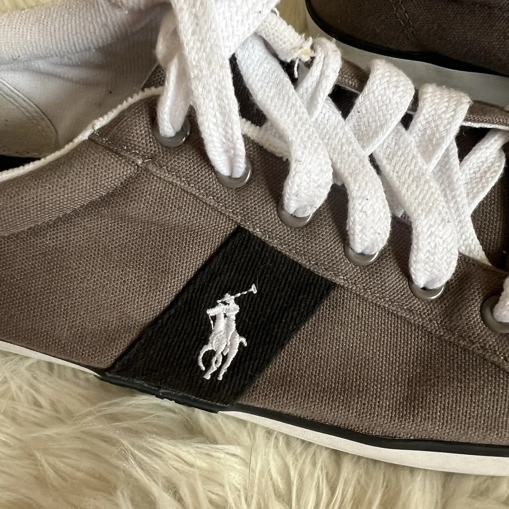 Men's Polo Ralph Lauren Giles Gray Black Size 13D‎ Shoes Sneakers Canvas Read